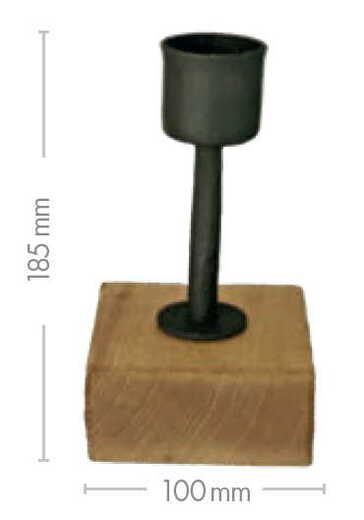 Kovaný svícen na dřevěném špalku - 185 mm