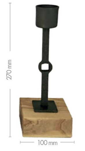 Kovaný svícen na dřevěném špalku - probíjený - 270 mm