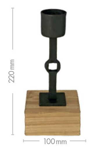 Kovaný svícen na dřevěném špalku - probíjený - 220 mm